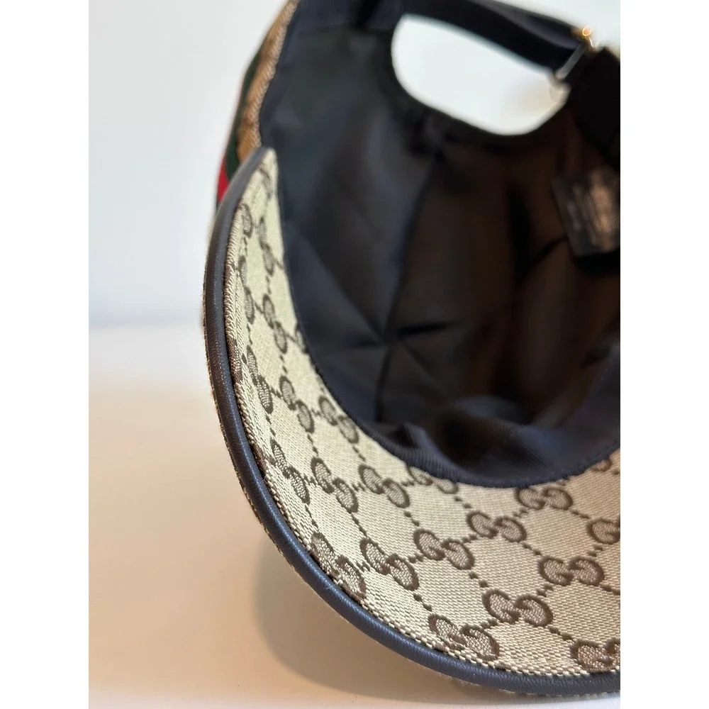 Gucci GG Monogram Canvas Baseball Hat Beige Ebony Green Red Web Stripe Cap - Picture 10 of 15